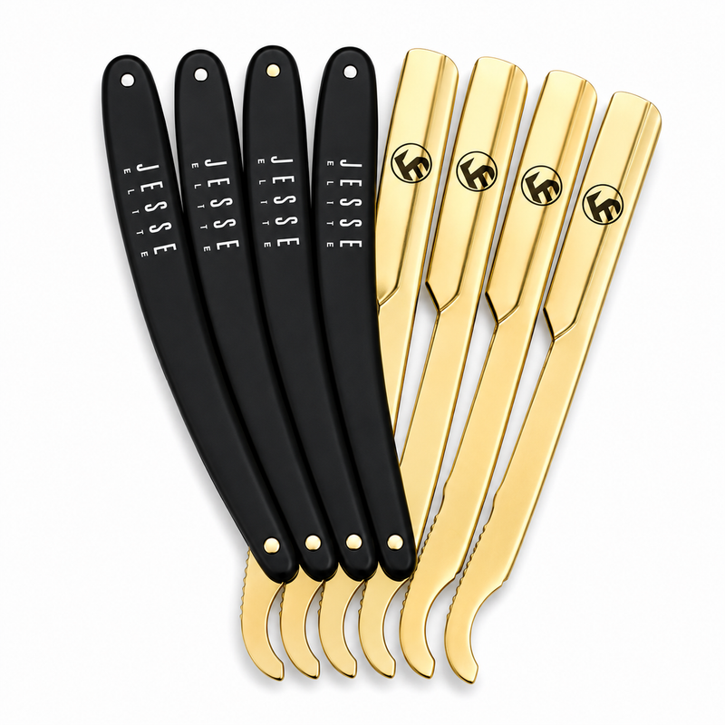JesseElite Gold Turkish Straight Razors – 5 Pack Barber Bundle